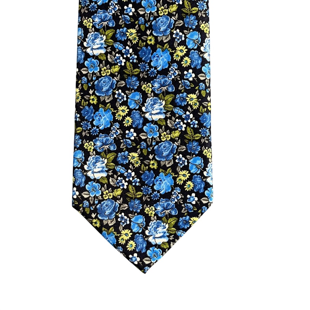 Pierre Cardin Mens Floral Necktie Blue Green Navy Hand Made Polyester Tie